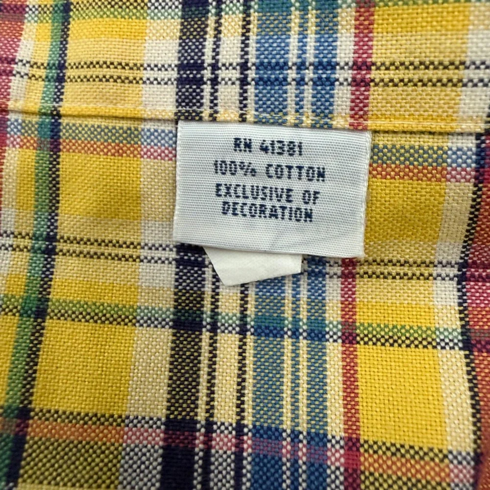 Ralph Lauren Button Down Shirt‎ Mens Large Yellow Blue Plaid Classic Fit Cotton